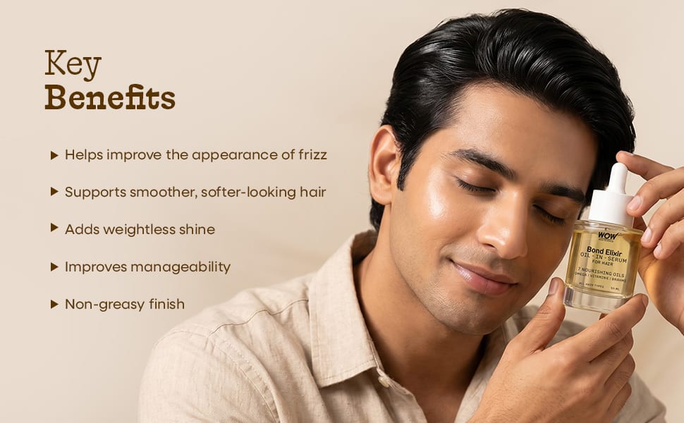 Key benefits — frizz control, smoother hair, weightless shine
