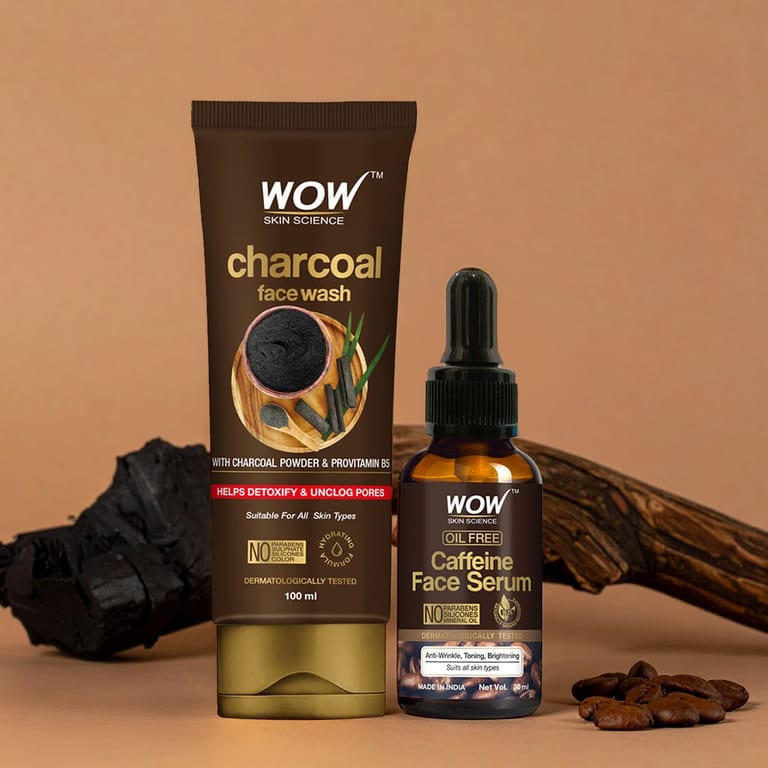 Charcoal Face Wash & Caffeine Serum Kit Deep Cleansing & Revitalizing